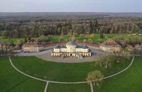 Aerial view of the rococo-style hunting and pleasure palace Schloss Solitude, built by Duke Carl
