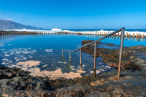 Stairs in the Las Salinas de Agaete natural pools in Puerto de Las Nieves in Gran Canaria, Spain,
