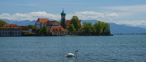 Baroque Church of St George and Castle, moated castle, Lake Constance, Bavaria, Germany, Europe