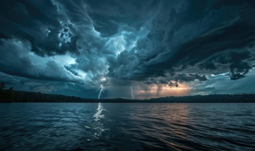 A summer thunderstorm brewing over the lake AI generated