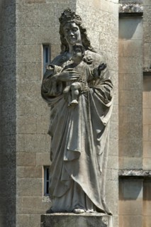 Sculpture of the Virgin Mary in front of Notre Dame de l'Assomption Cathedral, Lucon, Vendee,