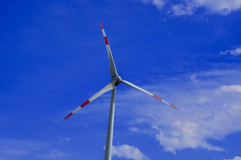 Wind turbine at the Avacon substation Helmstedt, Helmstedt, Lower Saxony, Germany, Europe