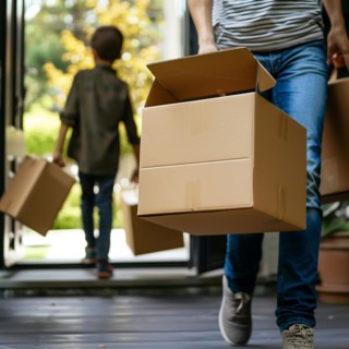 People carrying boxes inside a house, apartment relocation, apartment relocation house, housing