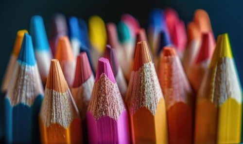 Close-up of sharpened colored pencils in a holder AI generated