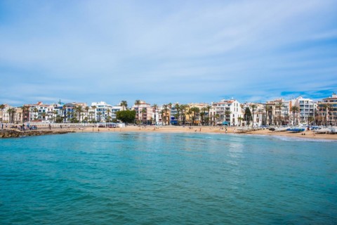 Beach and promenade in Sitges, Spain, Europe