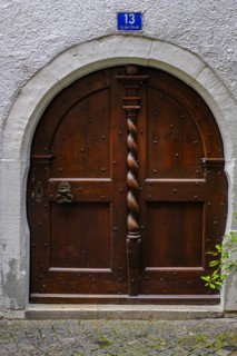 Historic wooden front door, heritage-protected building In der Grub No. 13, Old Town Lindau (Lake