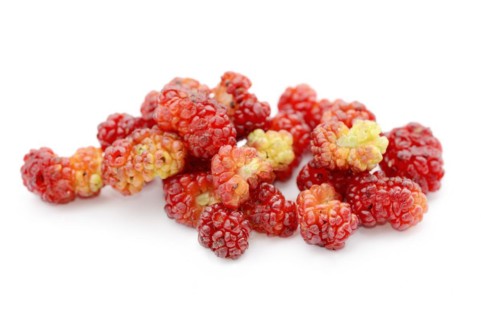 Strawberry spinach (Chenopodium foliosum, Blitum virgatum), fruits on a white background, vegetable