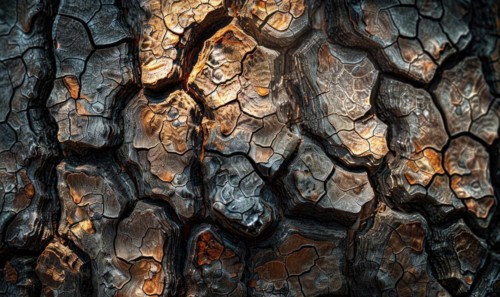 Close-up of pine bark with intricate patterns and textures AI generated