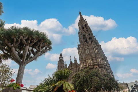 View of the church of San Juan Bautista, Gothic Cathedral of Arucas, Gran Canaria, Spain, Europe