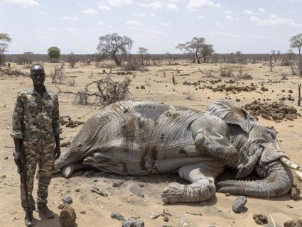 Elephant hunting in Africa, AI generated