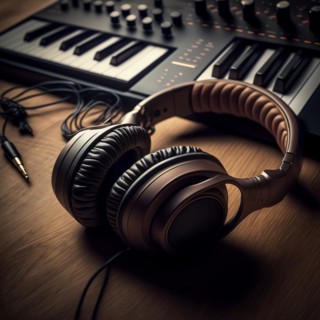 Professional headphones in the recording studio. Music and sound concept. Generative AI image, AI