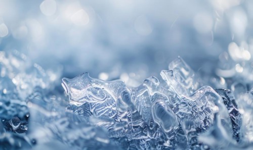 Close-up of intricate ice formations on the surface of a frozen lake AI generated