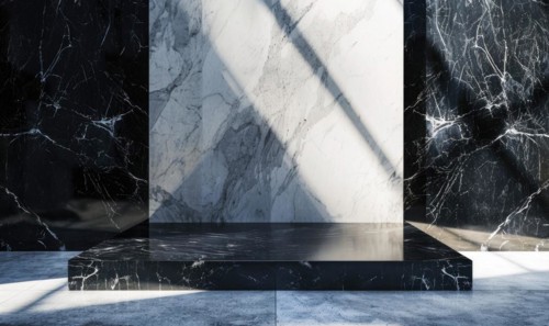 Marble slabs in shades of white and black, abstract background AI generated