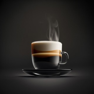 Hot coffee in glass cup. The espresso is hot, macchiato with milk and short. Generative AI image,