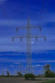 Power pylons with high-voltage lines at the Avacon substation in Helmstedt, Helmstedt, Lower