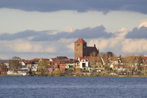 Town view Waren with church St. Georgen, Mueritzsee, Waren, Mueritz, Mecklenburg Lake District,