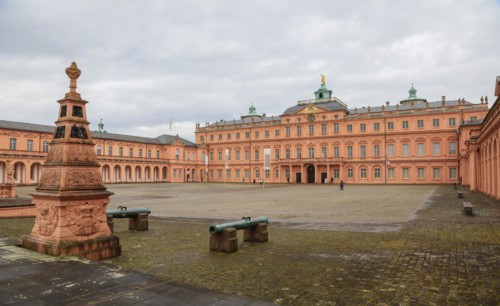 Court of honour baroque three-winged complex Rastatt Palace, former residence of the Margraves of