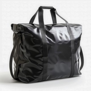 Glossy black tote bag with carrying handles and a simplistic, modern style, ai generated, AI