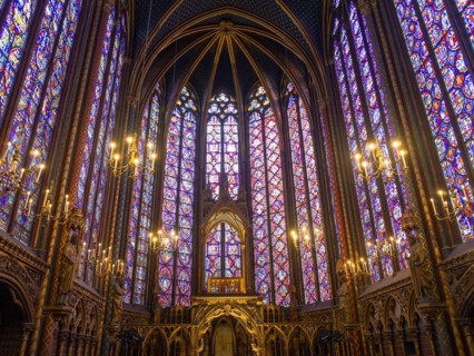 Paris 1er arr. Stained glass of the Holy Chapel (La Sainte Chapelle) built on the Ile de la Cite at