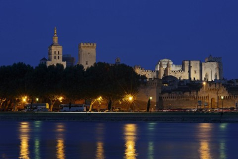 Papal Palace and Notre-Dame des Doms Cathedral at night, Avignon, Vaucluse, Provence-Alpes-Cote