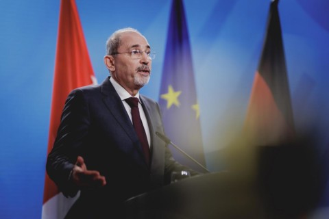 Ayman Safadi, Foreign Minister of Jordan, pictured at a press conference after a joint meeting with