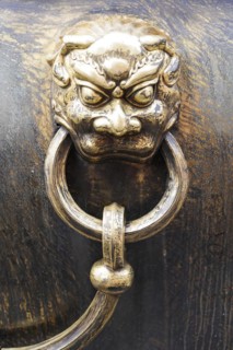 China, Beijing, Forbidden City, UNESCO World Heritage Site, Close-up of a detailed lion's head