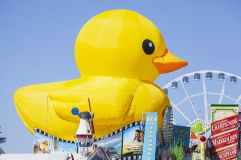 Yellow duck, decoration, figure at the Bremen Easter Fair, Buergerweide, Bremen, Germany, Europe