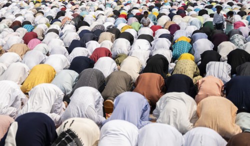 GUWAHATI, INDIA, APRIL 11: Muslims gather to perform Eid al-Fitr prayer at Eidgah in Guwahati,