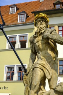 The Neptune Fountain in front of the Hofapotheke, market square in Weimar, Thuringia, Germany,