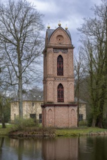 Separate bell tower of the Catholic Church of St Helena in Ludwigslust Palace Park, built around