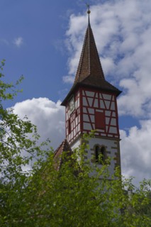 St. Urban's Church, St. Urban, half-timbered tower, church tower, church clock, clock, clock face,