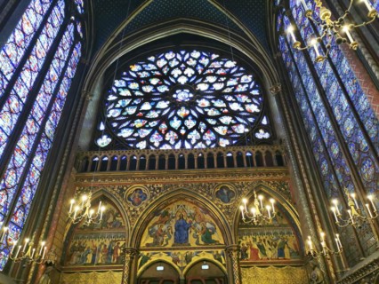 Paris 1er arr. The Rose window stained glass of the Holy Chapel (La Sainte Chapelle) . Ile de