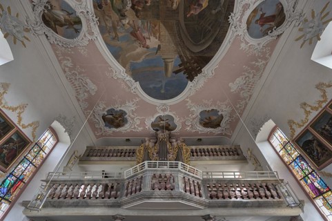 Organ from 1860 with stucco ceiling from around 1750, St Wendelin, built around 1750, Eyershausen,