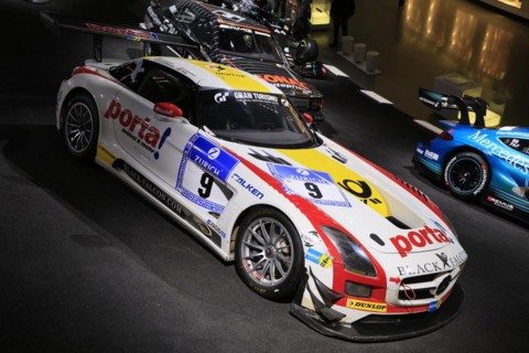 Black-Falcon-Mercedes SLS AMG GT3, Mercedes-Benz Museum, Stuttgart, Baden-Wuerttemberg, Germany,