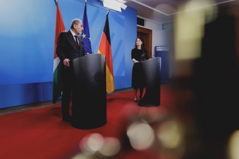 (R-L) Annalena Baerbock (Alliance 90/The Greens), Federal Foreign Minister, and Ayman Safadi,