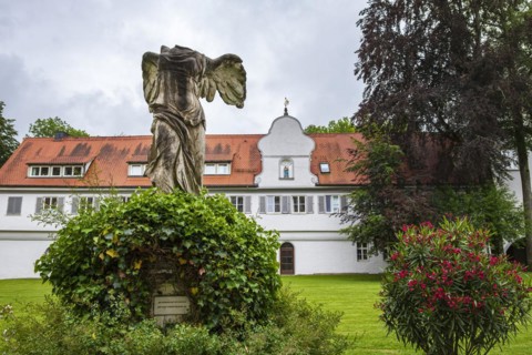 Copy of the Nike of Samothrace, the original of which is in the Louvre in Paris, in front of the