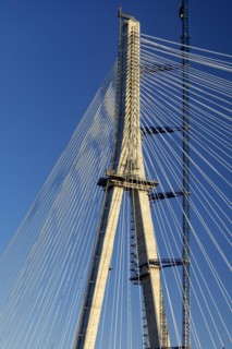 Detroit, Michigan USA -15 April 2024, Construction of the Gordie Howe International Bridge. The