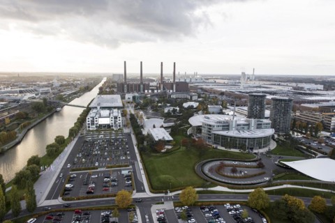 Aerial view of the VW plant and the Autostadt in Wolfsburg, 25 October 2015, Wolfsburg, Lower