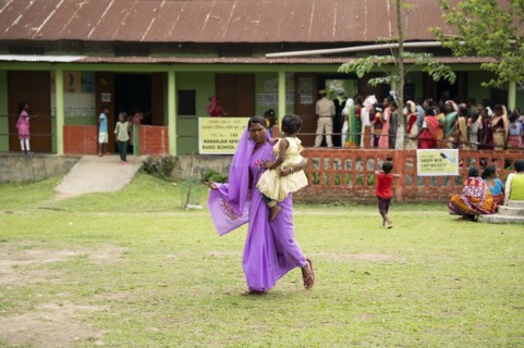 BOKAKHAT, INDIA, APRIL 19: Voter returns after cast vote during the first phase of the India's