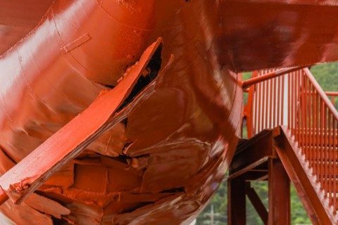 Aft section of North Korean submarine with damaged rudder on display at Unification Park in
