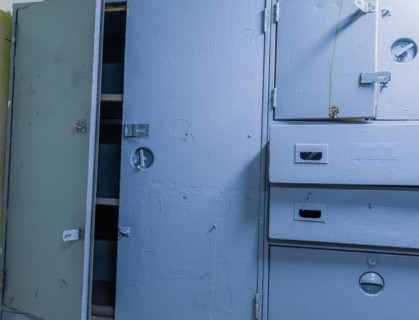 Cabinet and drawers in sailor's cabin on board battleship at Unification Park in Gangneung, South