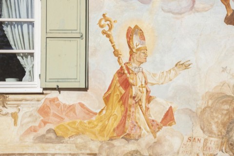 Bischoff, Lueftlmalerei on old house facade, Jocherhaus, district Garmisch, Garmisch-Partenkirchen,