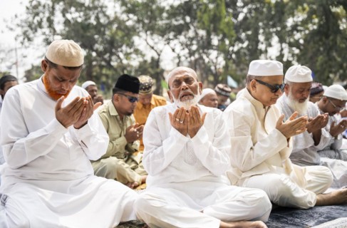 Muslims gather to perform Eid al-Fitr prayer at Eidgah in Guwahati, Assam, India on April 11, 2024.
