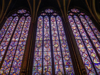 Paris 1er arr. Stained glass of the Holy Chapel (La Sainte Chapelle) built on the Ile de la Cite at