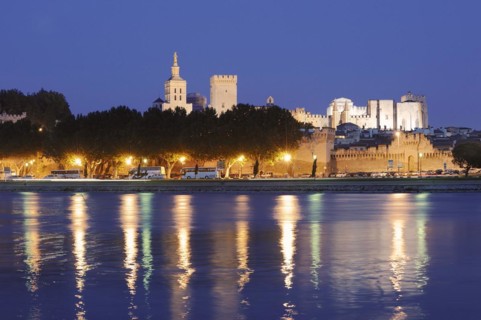 Papal Palace and Notre-Dame des Doms Cathedral at night, Avignon, Vaucluse, Provence-Alpes-Cote