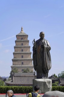 Great Wild Goose Pagoda, Pagoda, Yanta, Xian, Shaanxi, China, Asia, A statue in front of the