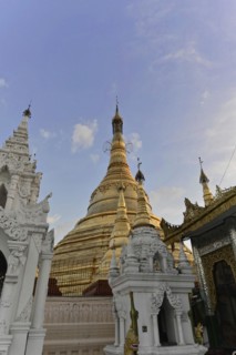 Shwedagon Pagoda, Yangon, Myanmar, Asia, White and golden stupa under a blue sky, Asia