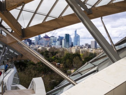 Paris. View on Financial district of La Defense from Louis Vuitton Foundation. Ile de France,