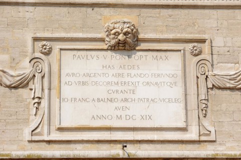 Relief with inscription on the facade, Hotel des Monnaies, Avignon, Vaucluse, Provence-Alpes-Cote