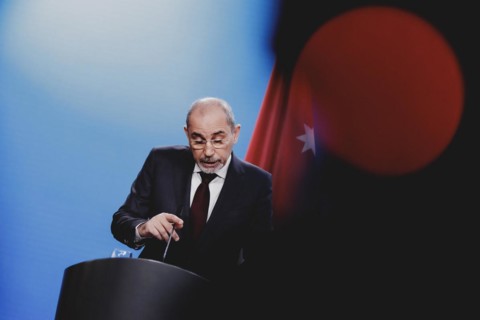 Ayman Safadi, Foreign Minister of Jordan, pictured at a press conference after a joint meeting with